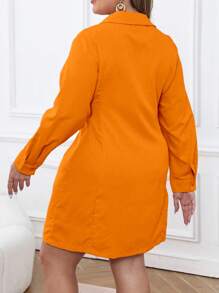 Calvaya Plus Size Solid Color Front Button Long Sleeve Minimalist Casual Short Dress Fall Cloth For Women - Burnt Orange - View 2