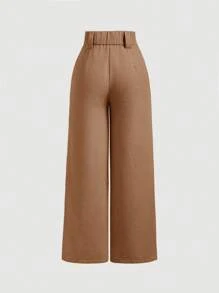 SHEIN MOD Quần ống rộng xếp ly màu trơn cho nữ, Quần lạc đà cho nữ, Quần ống rộng cho nữ, Quần Cargo cho nữ, Quần váy cho nữ - Lạc đà - Xem 2