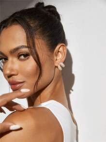 SHEIN BAE 1pair Fashion Luxury Rhinestone Double Row Statement Earrings - Gold - View 6