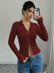 Selianne 女士纯色高领喇叭袖修身开衫、冬季秋季服装、长袖上衣