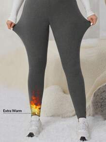 SHEIN EZwear 大碼2入組素色加絨內裏長褲 - 彩色 - 查看 7