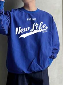 DAZY Men's Letter Print Pullover Sweatshirt, Autumn - Blue - View 7