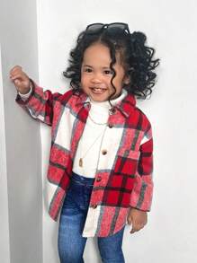 SHEIN 3pcs/Set Baby Girl Plaid Shirt, Knitted Sweater And Pants Set, Autumn/Winter Fall Clothes