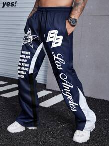 Manfinity Homme Plus Size Men Slogan & Pentagram Print Drawstring Waist Casual Sweatpants - Multicolor - View 3