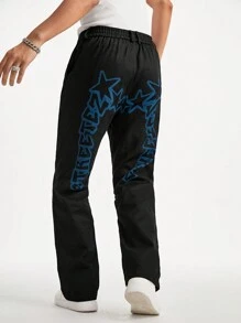 Manfinity NXTstreet Pantalones rectos holgados de tejido con estampado de letras para hombres - Negro - Ver 4