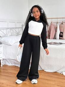 Calça esportiva casual de cor sólida com perna reta, forro térmico para manter o calor