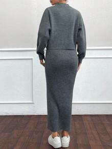 RueChic Woman Elegant  Knitting Detailed Maxi Dress And Cardigan Winter Two Piece Sweater Co-Ords