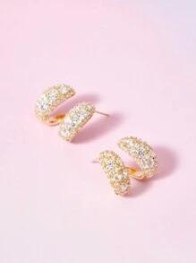 SHEIN BAE 1pair Fashion Luxury Rhinestone Double Row Statement Earrings - Gold - View 5