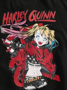 Harley Quinn | ROMWE Oversized Women Jacket With Front And Back  Joker Graphic Prints - Black - View 4