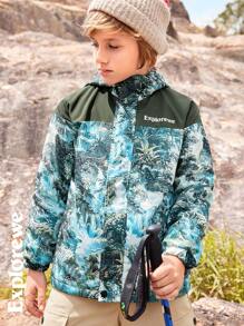 SHEIN Tween Boy 户外探险字母和风景印花保暖内衬连帽夹克，适合日常徒步旅行 - 彩色 - 查看 8