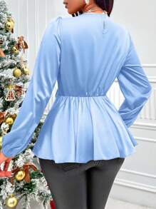 SHEIN Clasi Elegancki damski top z rękawami w jednolitym kolorze i łańcuszkiem, z baskinką i talią