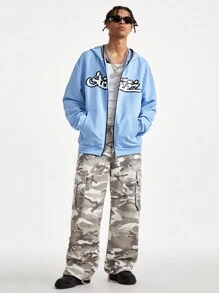 Manfinity NXTstreet Men's Casual Printed Zip-Up Hooded Sweatshirt, Autumn/Winter - Blue - View 4