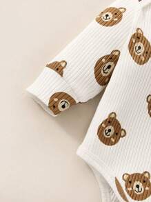 SHEIN 新生儿小熊印花长袖连体衣和裤子套装