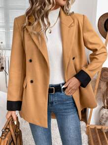 SHEIN LUNE 女式休闲拼色拼接基本款秋冬西装外套 - 棕色 - 查看 5