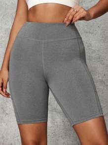 SHEIN Essnce 2pcs Women Summer Fitness Yoga Tight Shorts With Pockets, Sports Running Cycling Set - Multicolor - View 5