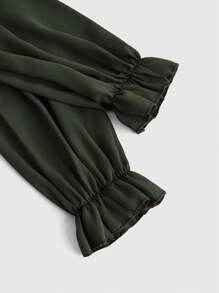 ROMWE Fairycore Blusa floreale in jacquard patchwork da donna con stile retrò di palazzo - Verde - Visualizzare 4