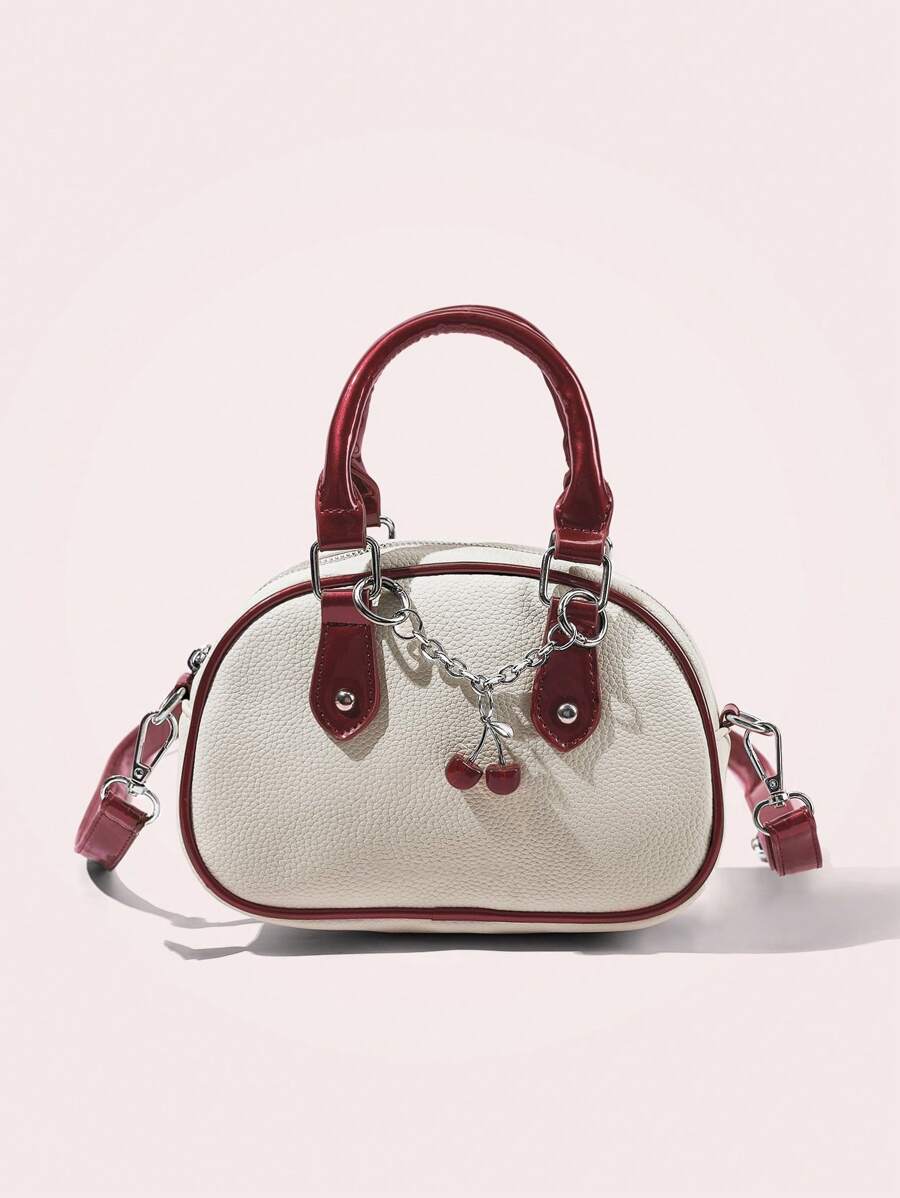 SHEIN MOD 女士纯色拼接链条装饰简约休闲手提包 - 米色 - 查看 1