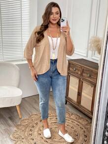 EMERY ROSE Plus Size Vacation Outfits Woman Women Cardigans Solid Color Asymmetric Hem Casual Resort CostumeJacket ,Spring