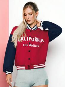 VARSIVA Striped Collar Color Block Buttoned Long Sleeves Women Outdoor Jackets - Multicolor - View 3