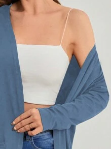 SHEIN LUNE Solid Color Long Sleeve Jacket With Pockets Fall Winter Cloth For Women - Blue - View 5