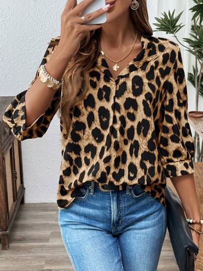 SHEIN LUNE Ropa de Navidad para mujeres, blusa casual de oficina, uniforme de trabajo para maestros, vestimenta de fiesta, camisa negra con estampado de lentejuelas, conjunto de Año Nuevo, blusas de manga larga