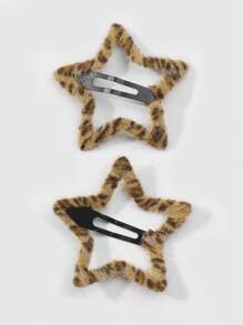 ROMWE Kawaii 2 件/套动物印花毛绒发夹，时尚休闲发夹刘海夹适合女孩和女士，很棒的礼物爪夹