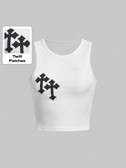 Grunge Punk Canotta con stampa grafica a costine