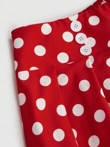 SHEIN Clasi 大码女式波点印花纽扣设计优雅长裙，适合新年穿着 - 紅色 - 查看 5
