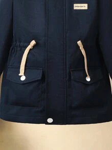 SHEIN 男童休闲连帽拉链防风外套，加厚保暖舒适，适合日常穿着，秋冬季开学季必备 - 藏蓝色 - 查看 4