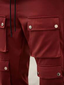 Manfinity CasualCool Men's Casual Solid Cargo Pants With Front Drawstring & Multiple Pockets