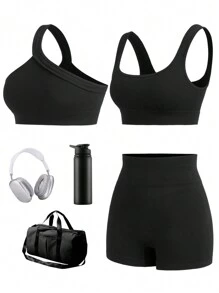 SHEIN Sports Seamless High Elasticity Women Sports Set - Black - View 6