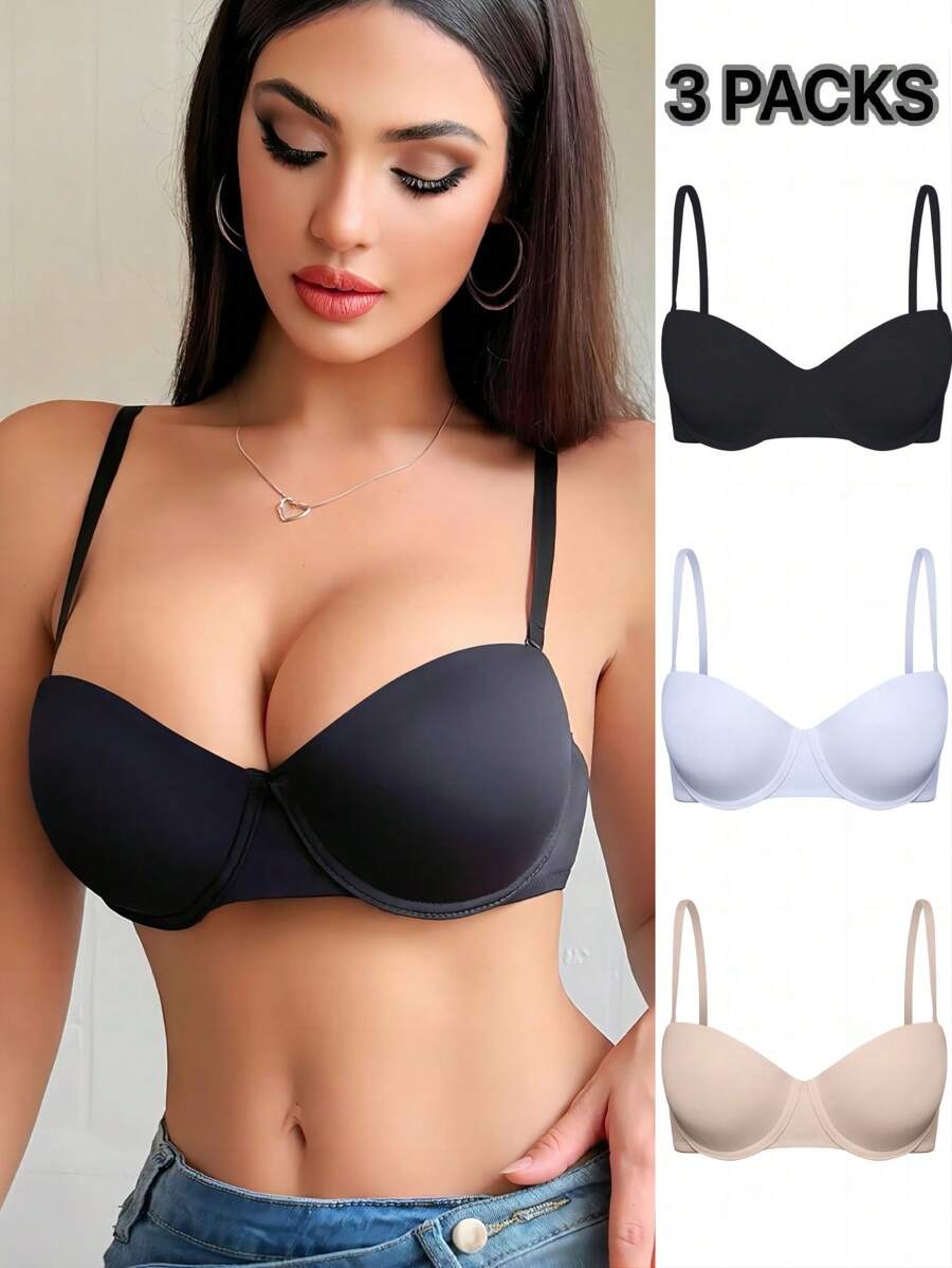 NudeFit 3pcs/Set Comfortable Wire Bra Underwear Set - Multicolor - View 1