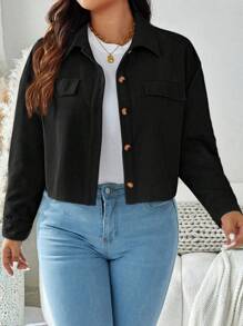 SHEIN LUNE Chaqueta informal de talla grande de unicolor con botones frontales, bolsillo falso y diseño simple para atuendo de vacaciones