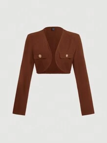 SHEIN MOD Áo khoác nữ tay dài giản dị màu trơn có túi giả trang trí nút - màu nâu - Xem 1