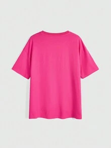 Betty Boop | ROMWE Camiseta holgada de manga caída con estampado de personaje de dibujos animados y letra, estilo informal de verano para mujer - Rosa Fucsia - Ver 2