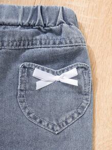 女婴 Y2K 街头休闲风格蝴蝶结和口号图案印花运动衫和丝带细节后背平口袋喇叭牛仔裤两件套 - 黑色 - 查看 8