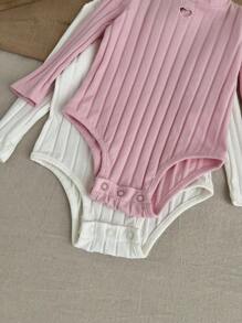 SHEIN LMoss Kids LMoss 2pcs/Set Newborn Baby Girls Cute Knitted Hollow Heart Pattern Long Sleeve Bodysuit Set For Autumn/Winter - Multicolor - View 3