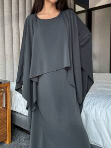 DAZY Women's Simple & Loose Layered Design Dress Loungewear Pajama - Blue - View 8