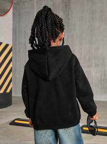 SHEIN Explorewe 年轻男孩韩版休闲必备拼接牛仔效果五角星拉链连帽运动衫，适合秋季、冬季、日常穿着、居家、校园、街头，适合兄弟 - 白色 - 查看 2