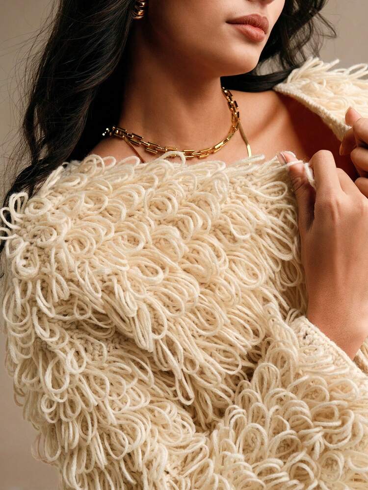 Fashion Solid Color Fringe Knit Cardigan, Autumn Winter