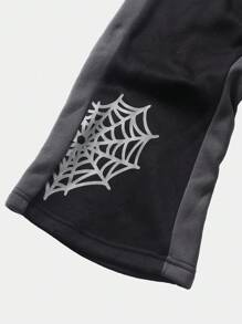 Manfinity EMRG Men's Casual Spiderweb & Letter Print Hoodie Sweatshirt And Drawstring Sweatpants Set