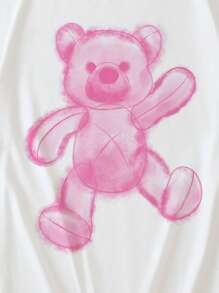 Tseoso 夏季女士休闲超大圆领短袖 T 恤，卡通印花，超大码，男女通用 - 白色 - 查看 9