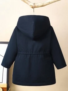 SHEIN 男童休闲连帽拉链防风外套，加厚保暖舒适，适合日常穿着，秋冬季开学季必备 - 藏蓝色 - 查看 7