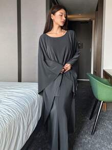 DAZY Women's Simple & Loose Layered Design Dress Loungewear Pajama - Blue - View 1