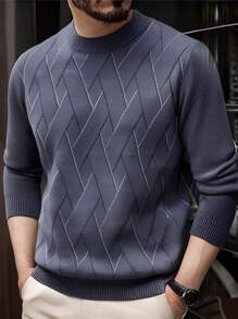Middle Aged Casual Round Neck Sweater With Men's Nine Quarter Sleeves For Warmth - Dark Grey - View 1