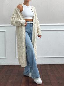 EURMUSE Long Cardigan With The Special Pattern Detail - Beige - View 6