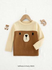 Cozy Pixies 男婴卡通熊图案圆领长袖毛衣 - 彩色 - 查看 2