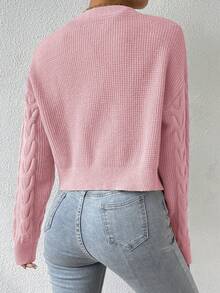 SHEIN Unity Bộ 2 áo len cardigan dài tay trễ vai màu trơn thời trang thu đông cho nữ và áo hai dây - Hồng - Xem 2