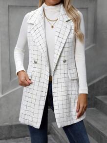 SHEIN Clasi Women's Casual & Commuting Fashion Sleeveless Double-Breasted Woolen Jacket - White - View 1