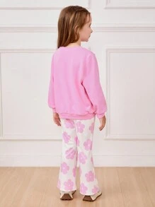 Cozy Pixies 2pcs/Set Colorful Floral Print Crew Neck Sweatshirt And Casual Pants For Young Girls - Pink - View 2